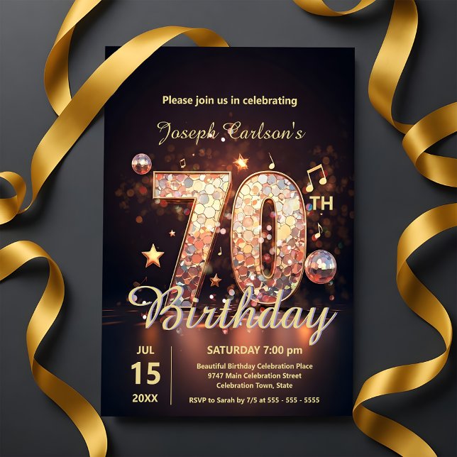 Sparkling Disco Dance 70th Birthday Celebration Invitation (Creator Uploaded)