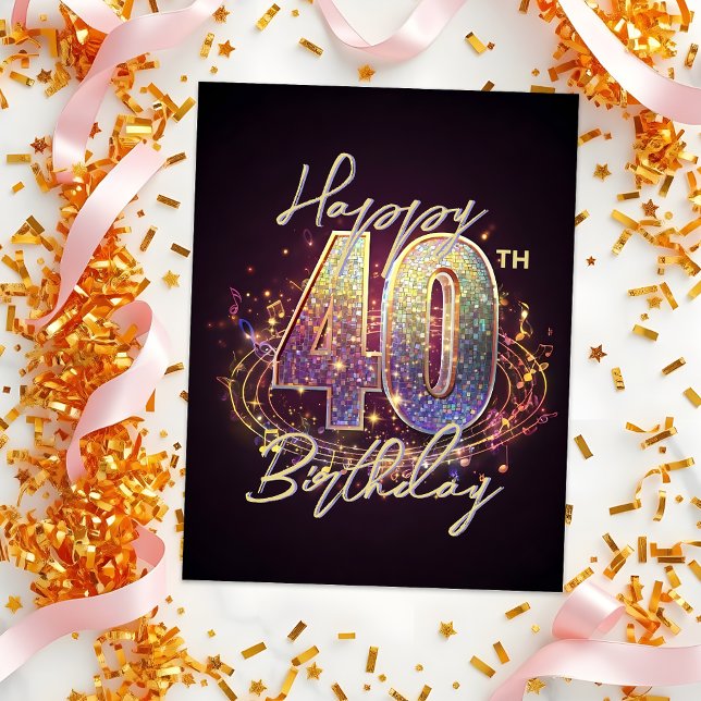 Sparkling Disco Mosaic 40th Birthday Celebration Postcard (Creator Uploaded)