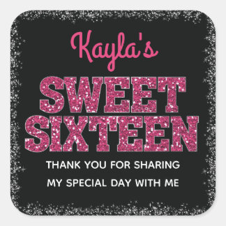Sparkling Edge Pink Glitter Look Sweet 16 Square Sticker