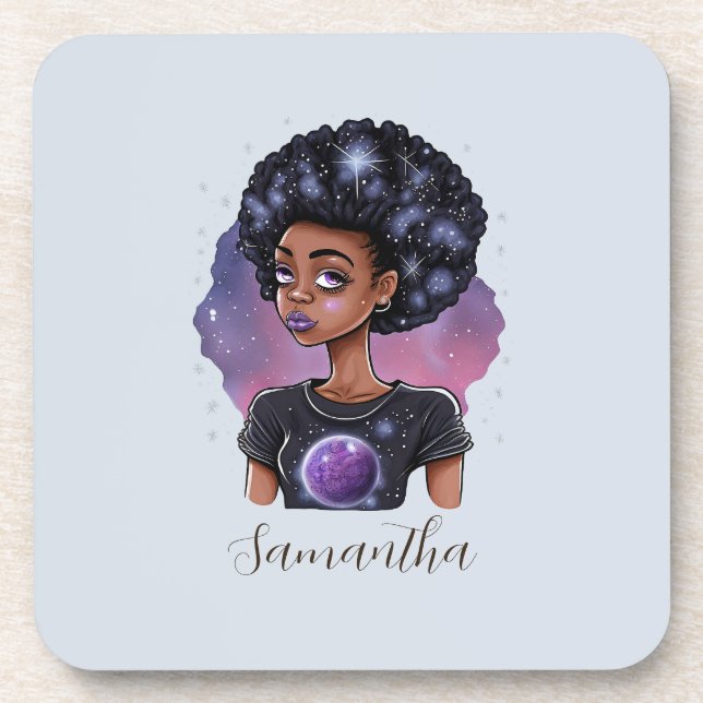 Sparkling Elegant Afro Woman Coaster (Front)