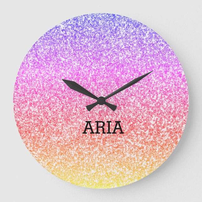 Sparkling elegant girly rainbow colourful cute large clock (Front)