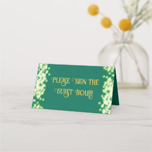 Sparkling Emerald Green Quinceañera Spanish Place Card
