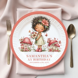 Sparkling Fairy 6th Birthday Pink Mushroom Paper   Plate