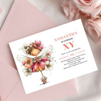 Sparkling Fairy Girl Birthday Floral Pink invite