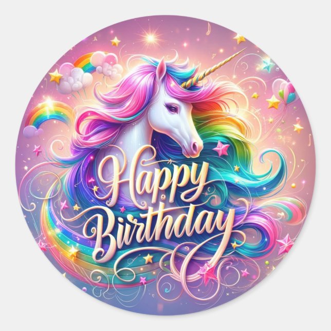 Sparkling Fantasy: Unicorn Birthday Stickers (Front)