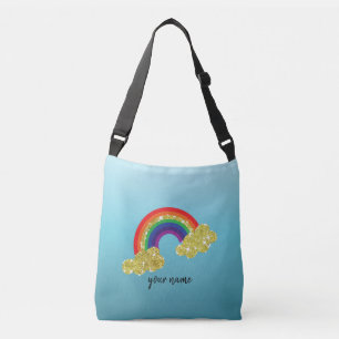 sparkling faux gold glitter cloud with rainbow crossbody bag