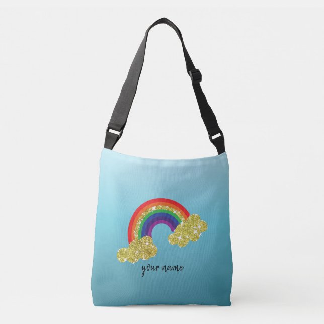 sparkling faux gold glitter cloud with rainbow crossbody bag (Front)