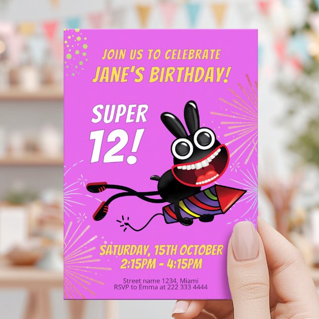 Sparkling Firework Rabbit Birthday Invitation (Creator Uploaded)