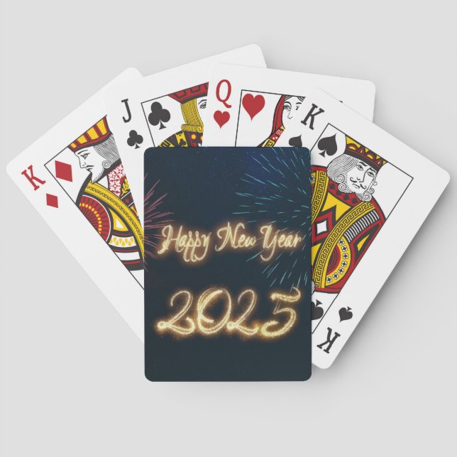 Sparkling Fireworks Happy New Year 2025 Playing Cards (Back)