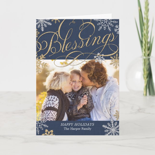 Sparkling Flakes Holiday Greeting Card (Front)