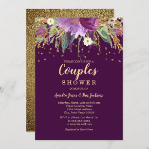 Sparkling Floral Glitter Purple Couples Shower Invitation