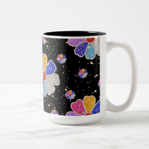 Sparkling Floral Jewel Pattern Two-Tone Coffee Mug