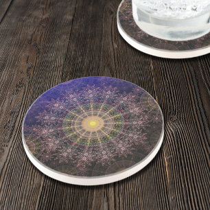 Sparkling flower art in the clear night sky coaster