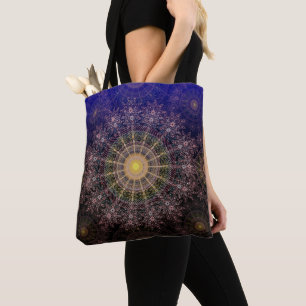 Sparkling flower art in the clear night sky tote bag