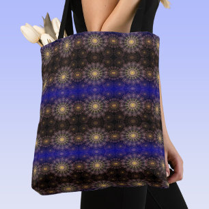 Sparkling flower art in the clear night sky tote bag