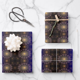 Sparkling flower art in the clear night sky wrapping paper sheet