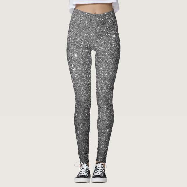 Sparkling Glam Luxury Glitter Grey Leggings (Front)