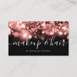 Sparkling Glam Rose Gold Lights MakeUp & Hair  Business Card