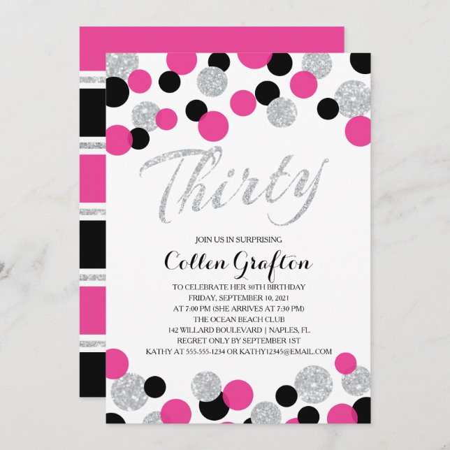 Sparkling Glitter Confetti | 30th Birthday Invitation (Front/Back)