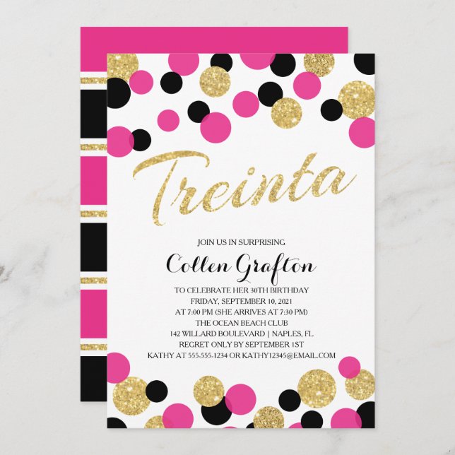 Sparkling Glitter Confetti | 30th TREINTA Birthday Invitation (Front/Back)
