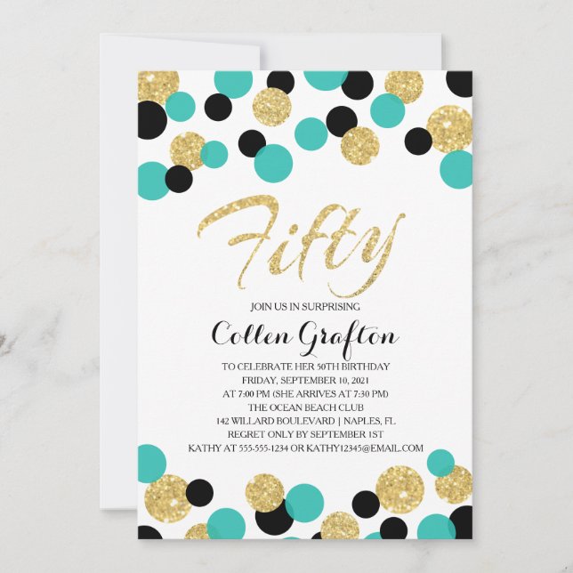 Sparkling Glitter Confetti | 50th Birthday Invitation (Front)