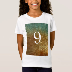 Sparkling Glitter Gold Heart 9th Birthday girl T-Shirt