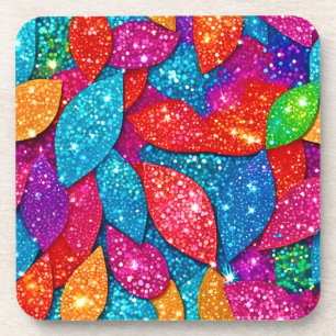 Sparkling Glitter Leaf Pattern Coaster