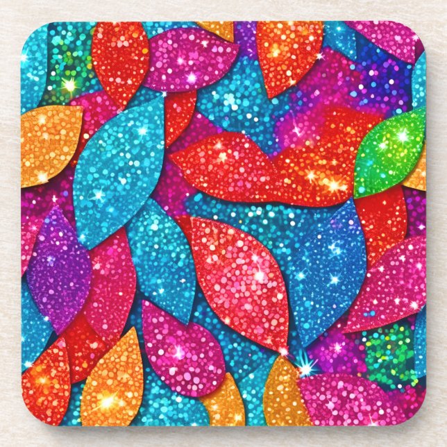 Sparkling Glitter Leaf Pattern Coaster (Front)