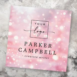 Sparkling glitter lights pink logo chic square business card