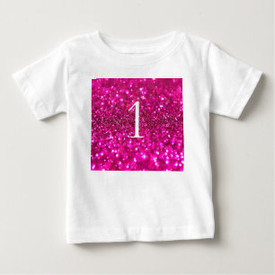 Sparkling Glitter Pink 1st glamour Birthday girl Baby T-Shirt