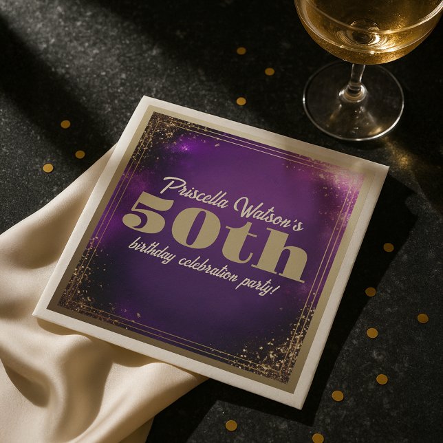 Sparkling Glitter Purple and Gold Birthday Party Napkin (Sparkling Glitter Purple and Gold Birthday Party Napkins)