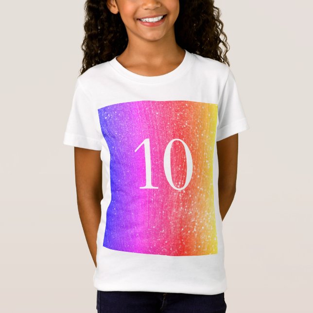 Sparkling Glitter Rainbow 10th Birthday girl Pink T-Shirt (Front)