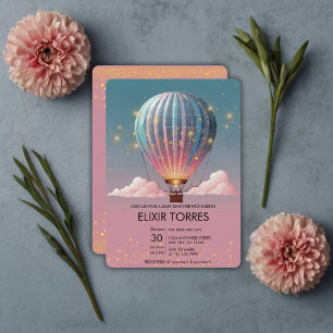 Sparkling Glitters Hot Air Balloon Baby Shower Invitation
