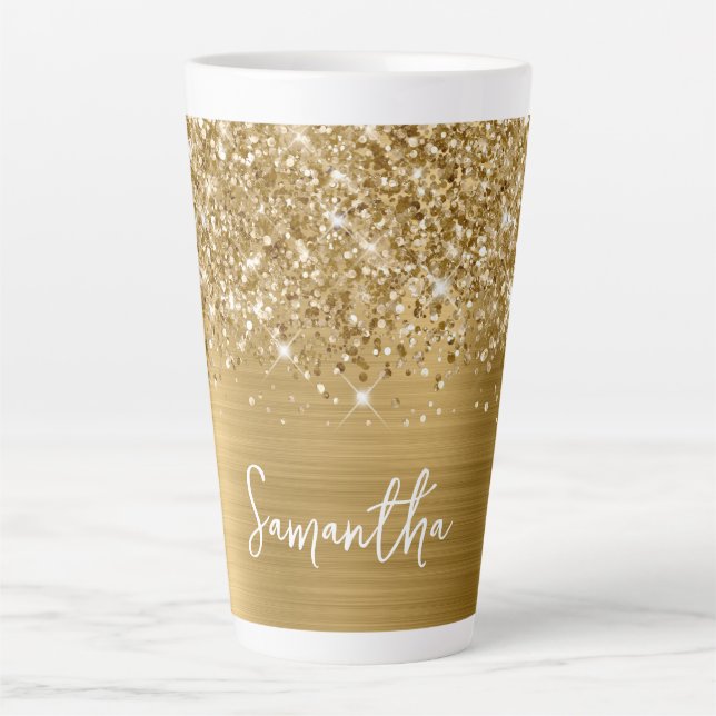 Sparkling Glittery Gold Glam Name Latte Mug (Front)