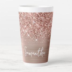 Sparkling Glittery Rose Gold Glam Name Latte Mug
