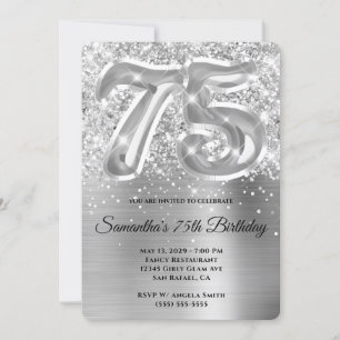 Sparkling Glittery Silver Glam 75th Birthday Invitation