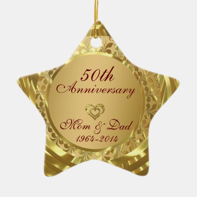 Sparkling Gold  50th Wedding Anniversary Ceramic Tree Decoration (Front)