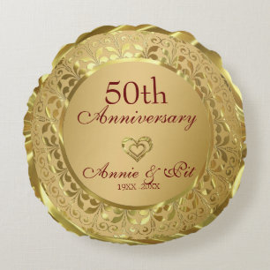 Sparkling Gold 50th Wedding Anniversary Round Cushion