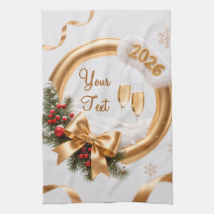 Sparkling gold and champagne new year 2026 holiday tea towel