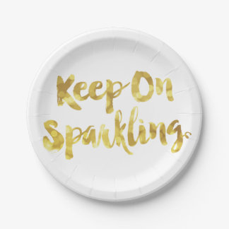 Sparkling Gold Blurry Glitter Bokeh Quote Paper Plate