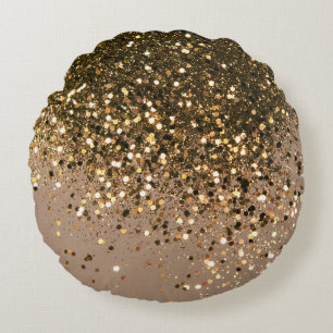Sparkling Gold Brown Glitter Glam #1 Faux Glitter Round Cushion