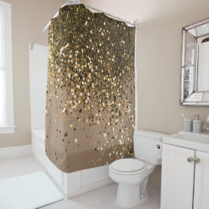 Sparkling Gold Brown Glitter Glam #1 (Faux Glitter Shower Curtain