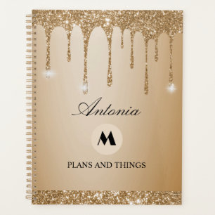 Sparkling Gold Glitter Dripping Beige Planner