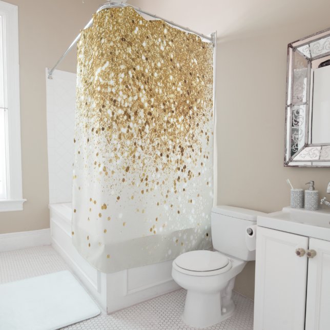 Sparkling Gold Glitter Glam #2 Shower Curtain (In Situ)