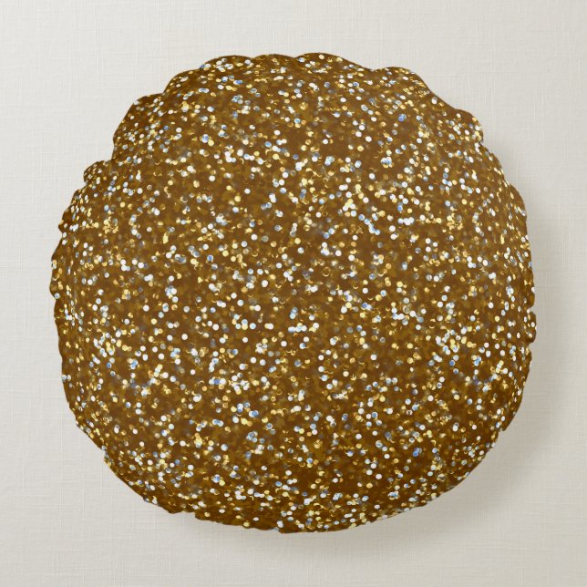 Sparkling Gold Glitter Round Cushion (Front)