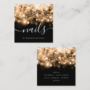 Sparkling Gold Lights Nails Technician Square Business Card