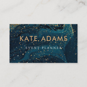 Sparkling Gold Marble Dark Navy Abstract Card