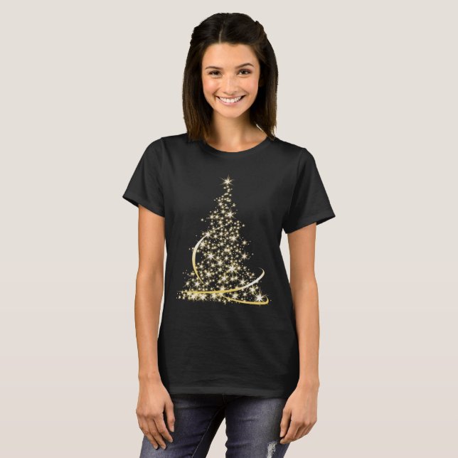 Sparkling gold merry Christmas tree T-Shirt (Front Full)