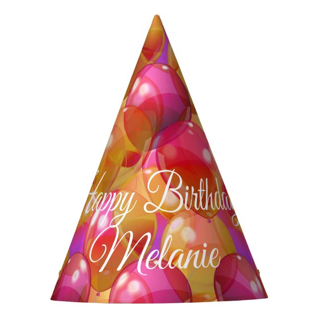 Sparkling Gold Pink Coral Birthday Party Balloons Party Hat (Front)