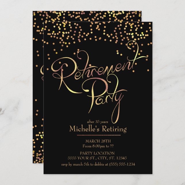 Sparkling Gold Retirement Party Invitations (Front/Back)
